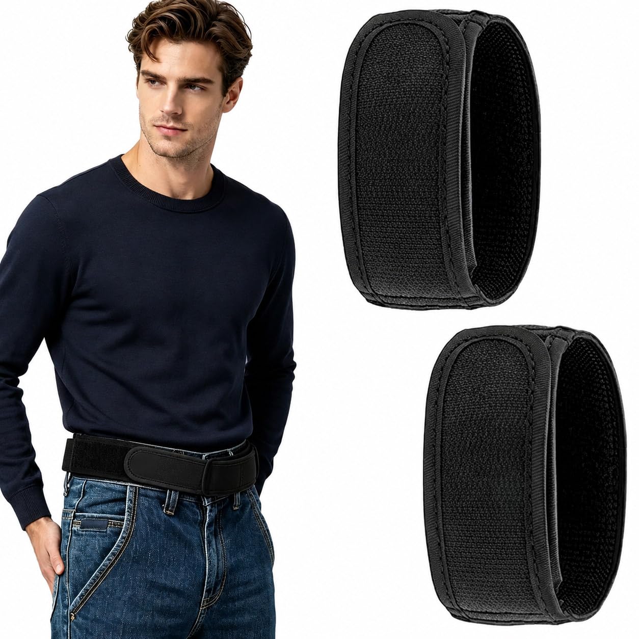 yarqinki 2 Pack Buckle-Free Elastic Belts for Men, Adjustable Waist Tightener for Jeans and Trousers, Invisible Easy Wear Design