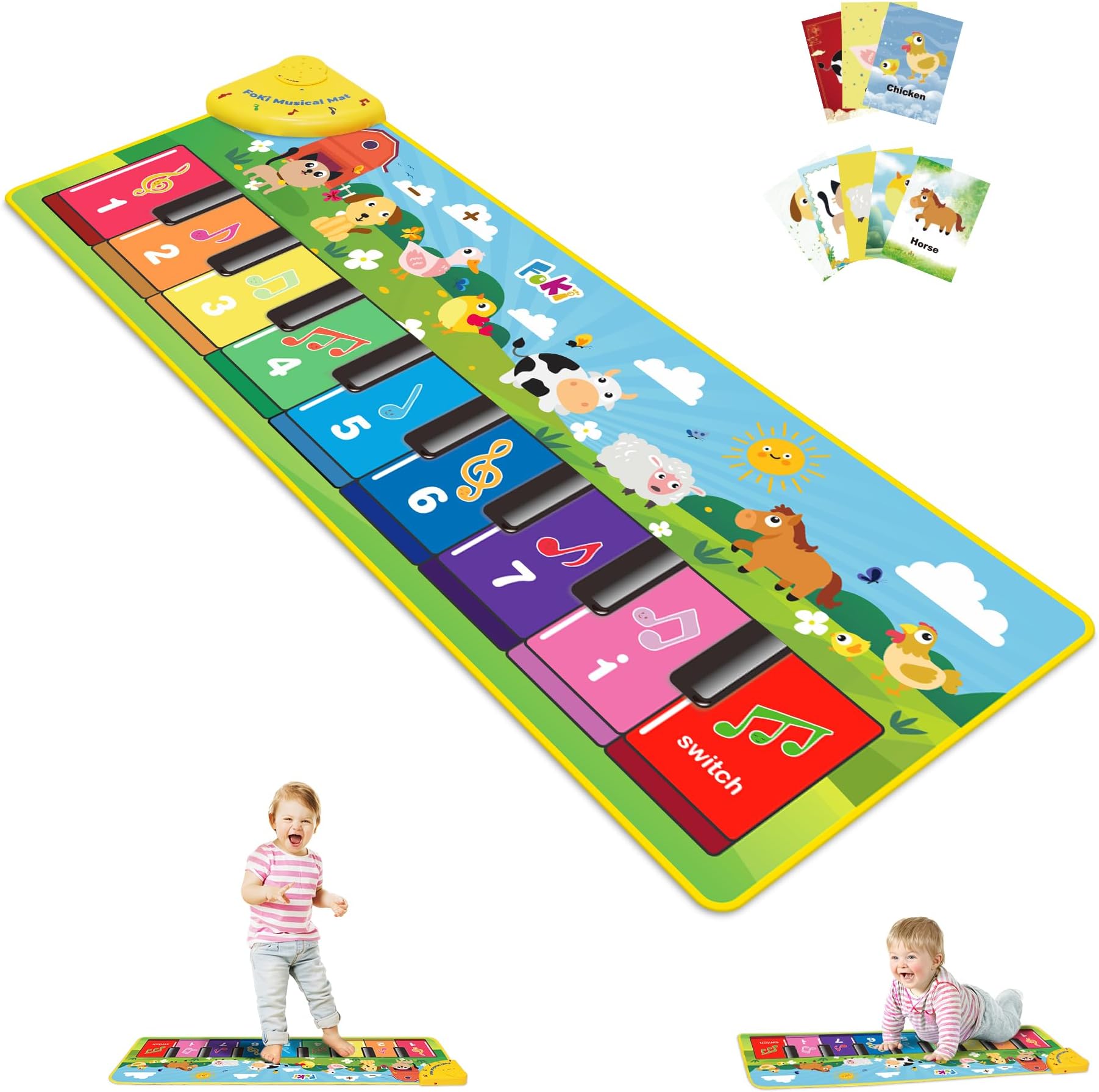 FOKI Floor Piano Mat, Toddler Toys for 1-5 Year Old Baby Boy Girl Gifts | Sensory Interactive Educational Learning Animal Keyboard Kid Toys for Toddlers, 32 Sounds Musical Mat, 39x14 inch, Light Blue