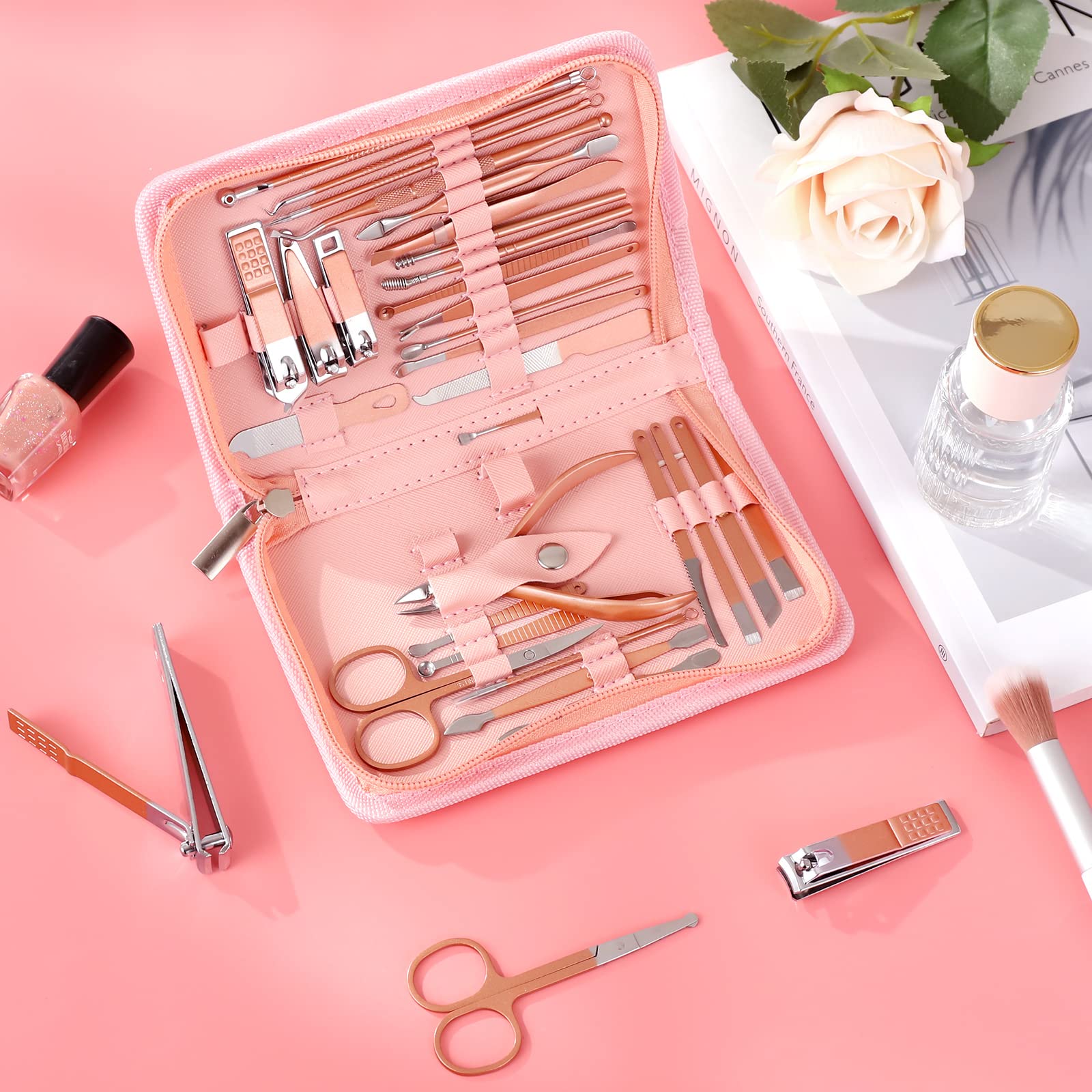 Kit de manicura y pedicura para mujer, 32 en 1, herramienta profesional para el cuidado de las uñas, incluyendo cuidado facial, manos y pi