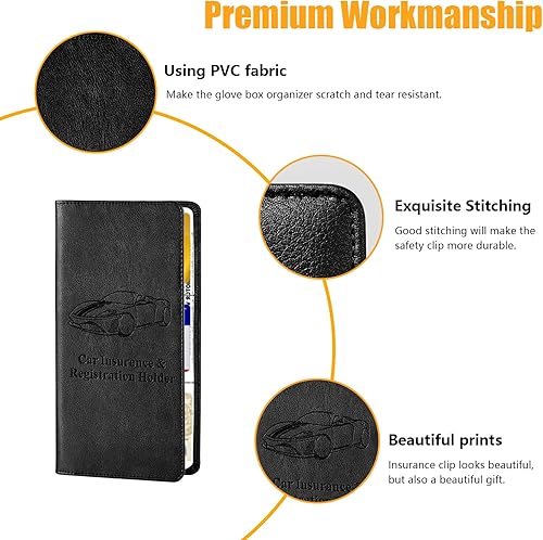 Miniatura 3 de Kewucn Soporte para registro y seguro de automóvil, organizador de cuero para guanteras con cierre magnético, estuche de accesorios para