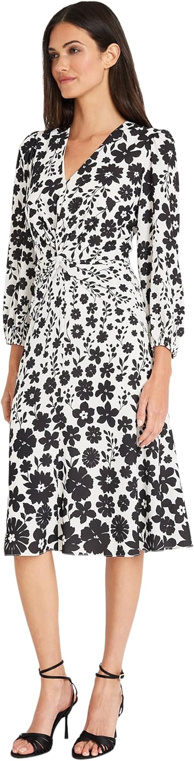 Maggy London Womens Long Sleeve V-Neck Twist Waist Fit and Flare Cocktail Dress for Women - Image 2