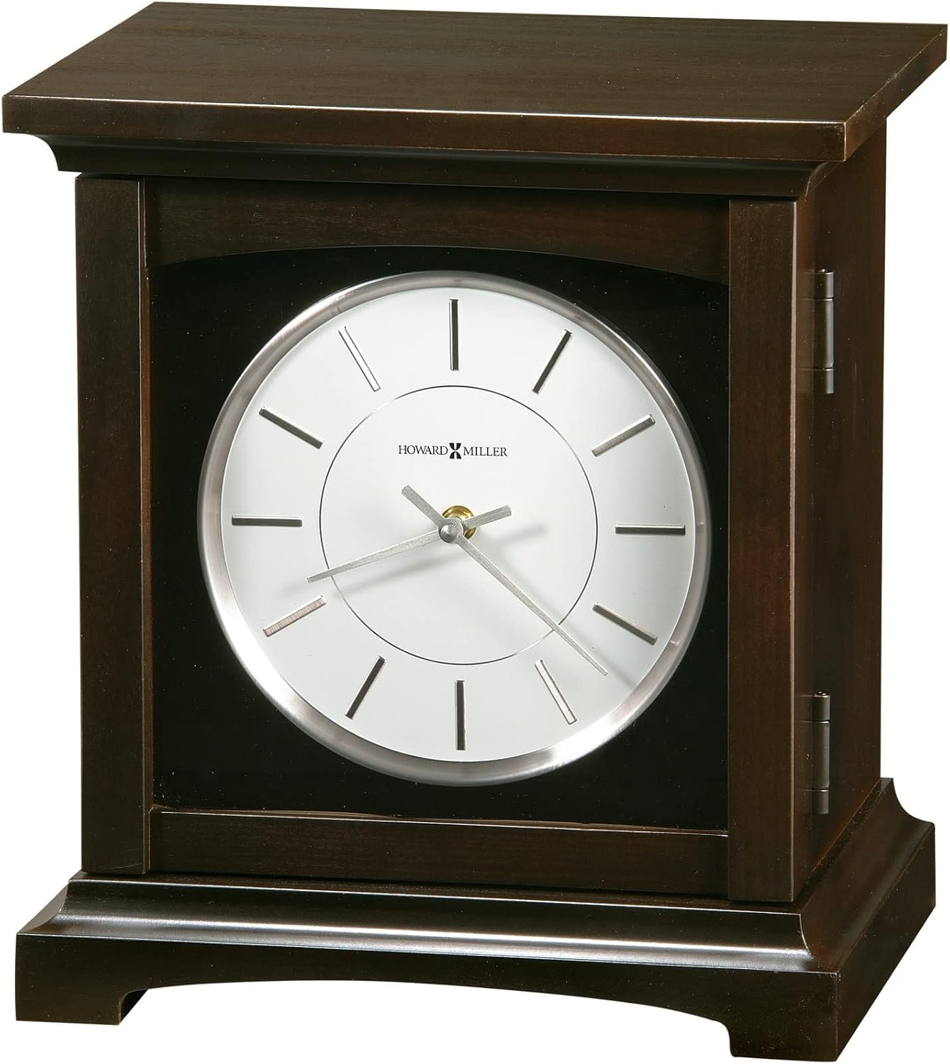 Howard Miller Tribute Mantel Clock Urn Box 800-139 – Black Coffee Finish, Backloaded, Wooden Construction, Nickel Bezel, Quartz Movement, Funeral Urn Box