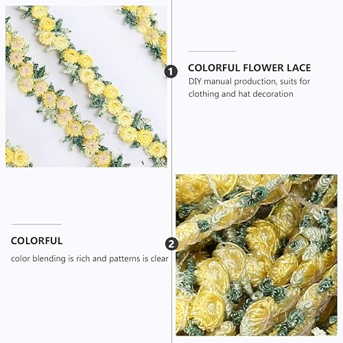 Miniatura 9 de EXCEART Cinta floral de encaje rosa DIY apliques de boda para manualidades de costura 14.8 ft (amarillo)
