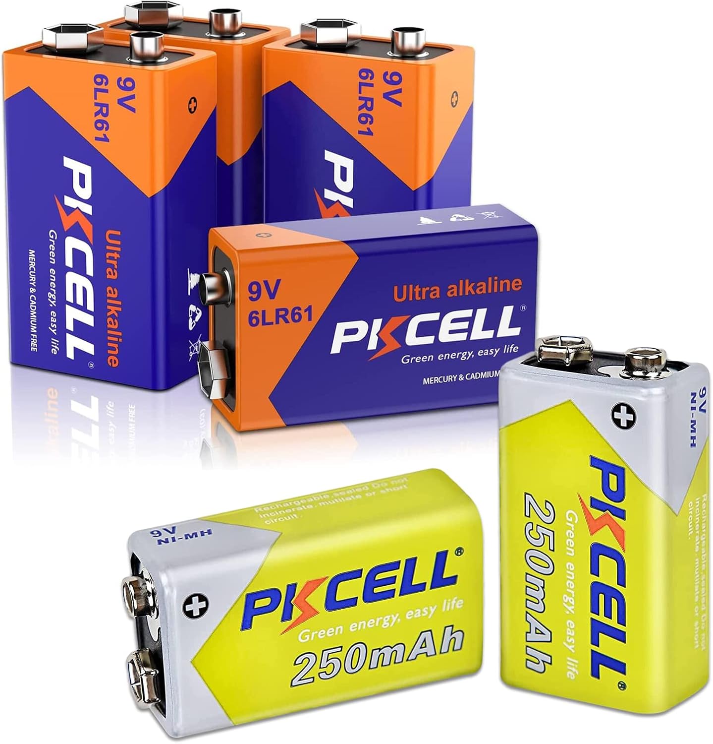 PILOCEL 4 Counts 9V Batteries + 2 Counts 9 Volt