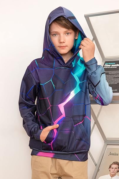 Sweat à Capuche Zippé Garçon - Motif 3D, Poches - Taille 5-14 Ans - Polyester, Lavage Main Recommandé