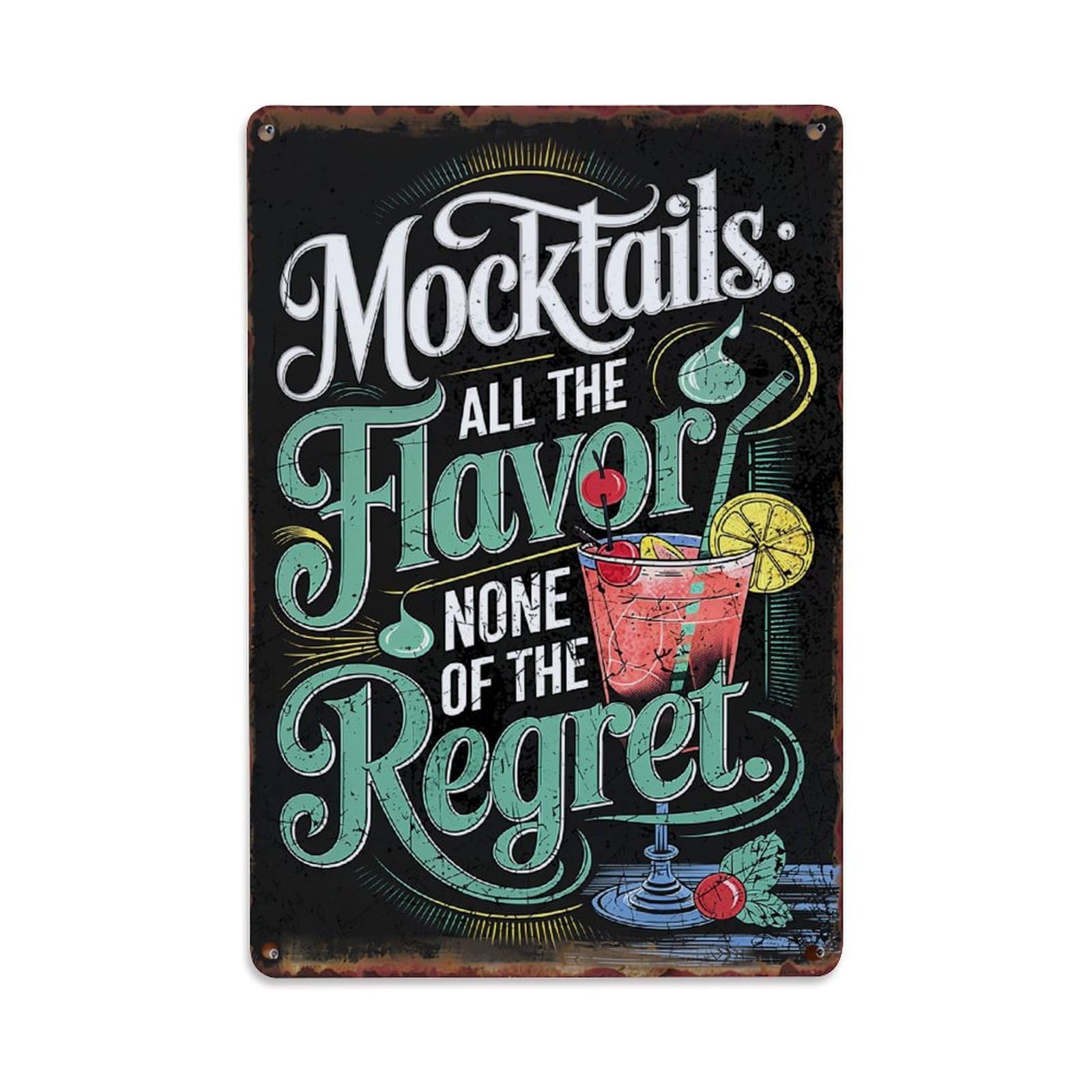 Jdfenggu Vintage Mocktails Flavor None Regret Cocktail Retro Metal Tin Sign, Decor Art Poster For Bar, Home, Man Cave, Kitchen, Laundry Room Gift 8X12inch