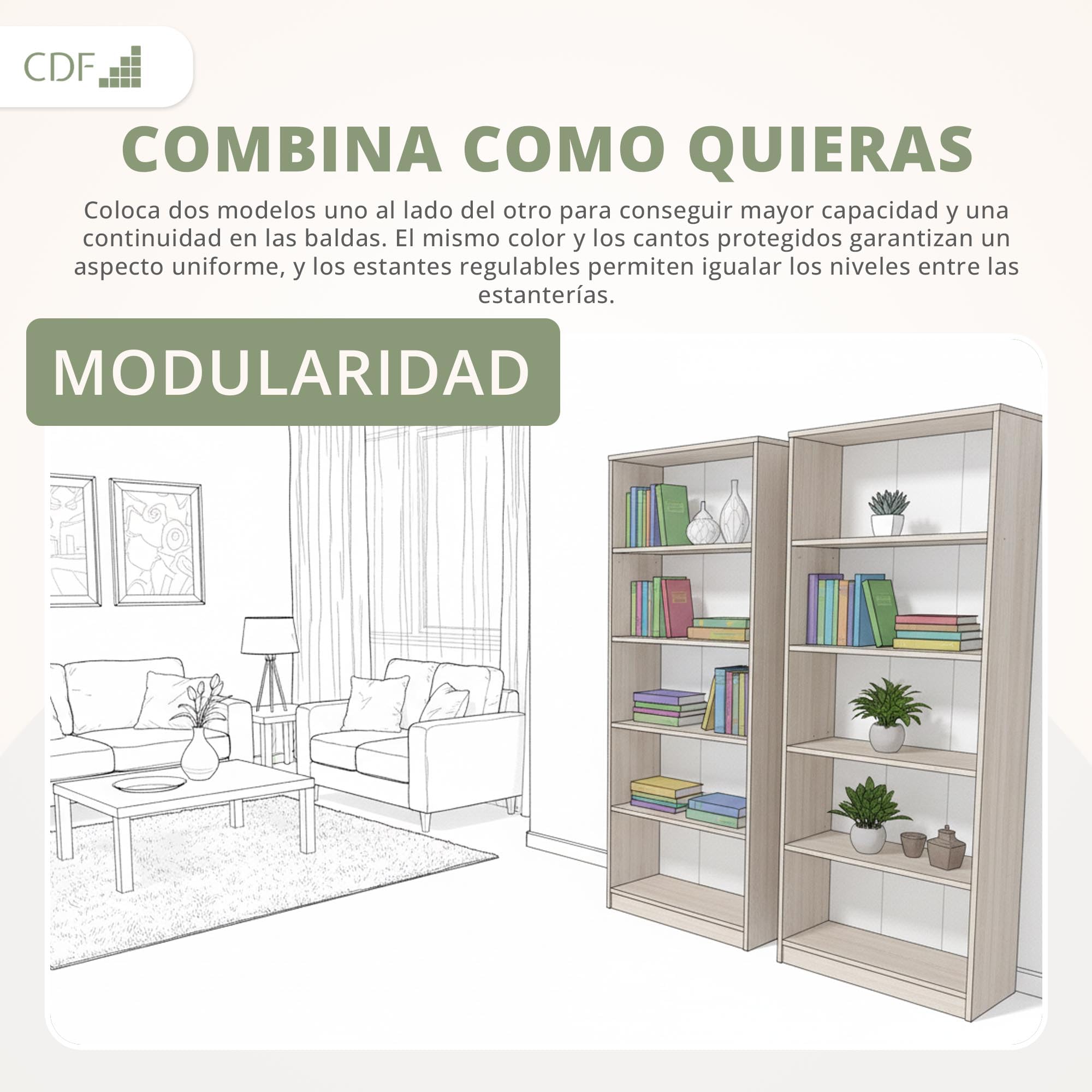 CDF Librería Estantería Abierta con Niveles Mueble para Oficina Sala de Estar Habitacion y Estudio Juvenil Comedor Dormitorio Estrecha Documentos Decoración Moderna Vertical -Roble Sonoma 80 cm