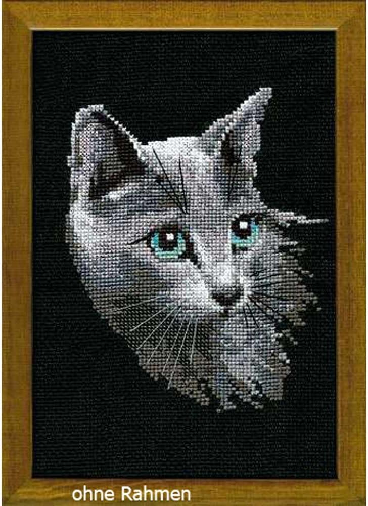 RIOLIS - Russian Blue 764, Cat Lovers Cat Cross Stitch Kits 8,27" x11,81, Cross Stitch Kits for Beginners & Advanced, Crossstitching Kits Adult, Counted Stitching Kits, Animals Embroidery Kit