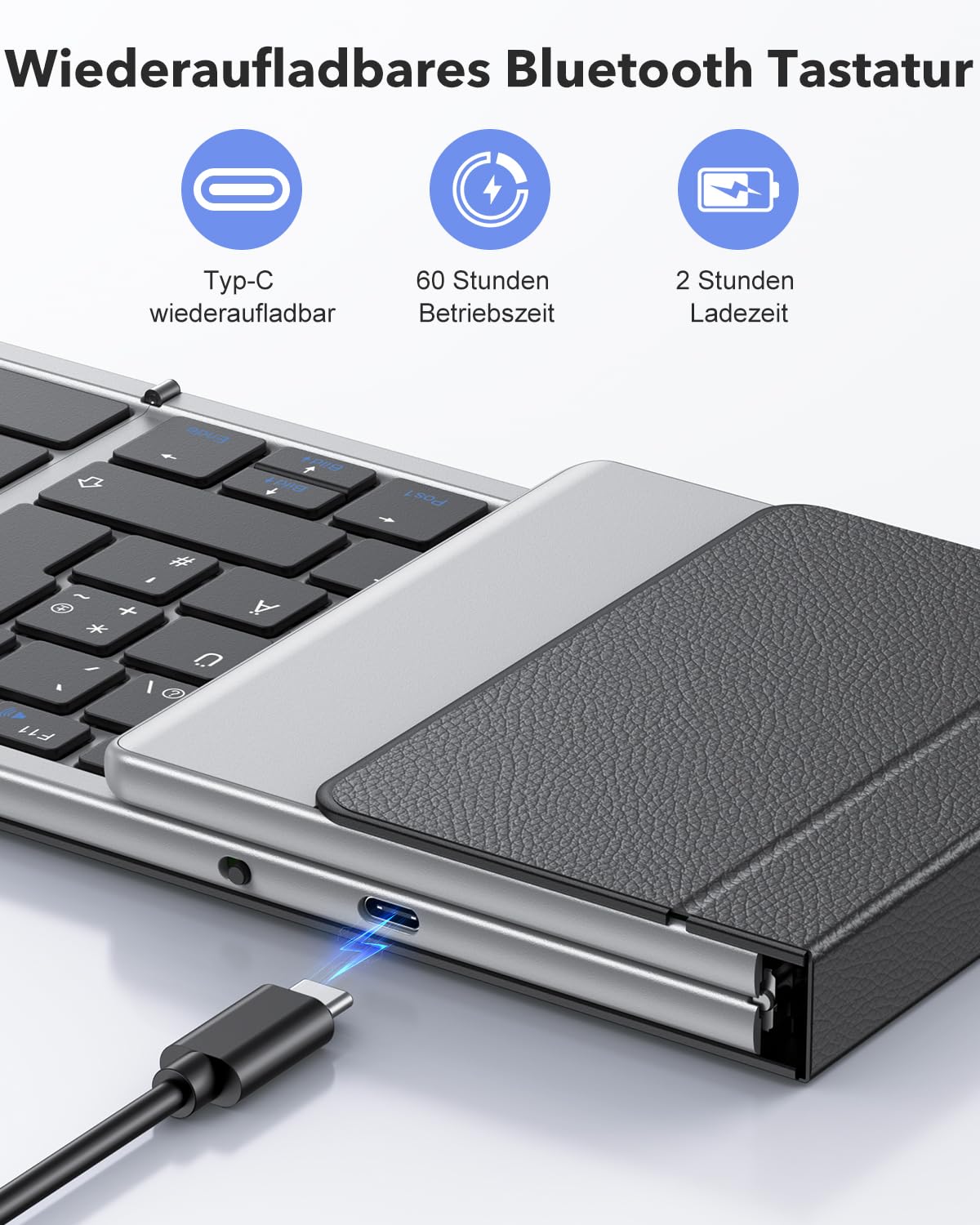 OMOTON Bluetooth Tastatur Faltbare mit Ziffernblock, QWERTZ Deutsches