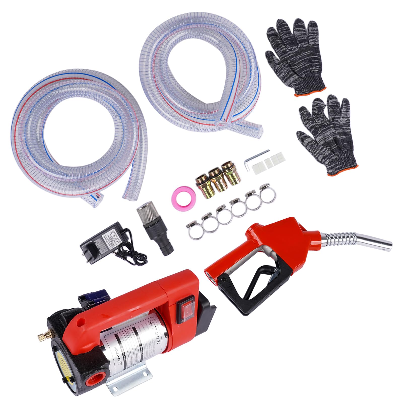Bomba de Trasvase Diesel a Batería 21V Caudal 45 L/m, Eléctrica Bomba Portátil con Pistola, Filtro y 2 x 2m Mangueras para Diesel, Keroseno, sin batería Hopzty