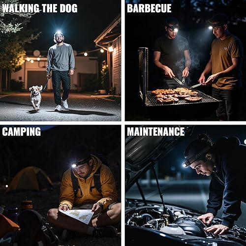 Miniatura 6 de Faro de campamento de doble potencia (recargable3 pilas AAA incluidas), lámpara LED de atenuación de luz de cabeza impermeable 60 ajustable, 9 modos