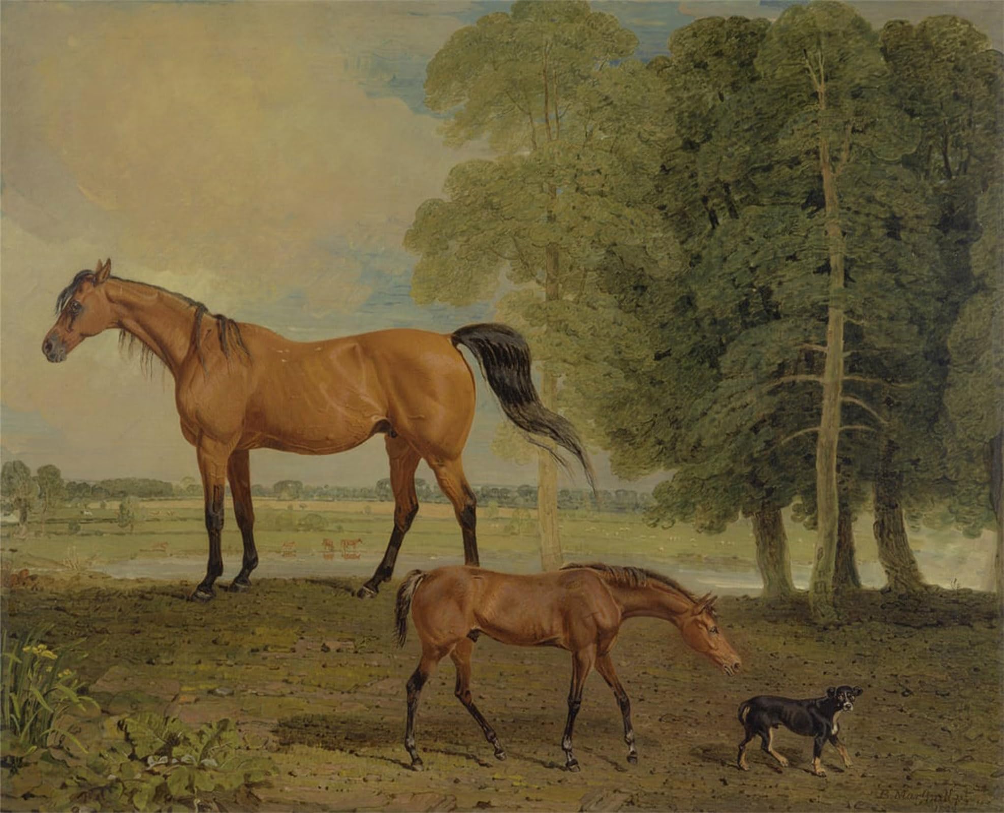ARTXLXXBN Famous Prints Artwork Pictures Poster Painting Art Broodmare with Foal and Terrier by famous painiter Artwork Landscape Pictures for Home Decor 60x90cm
