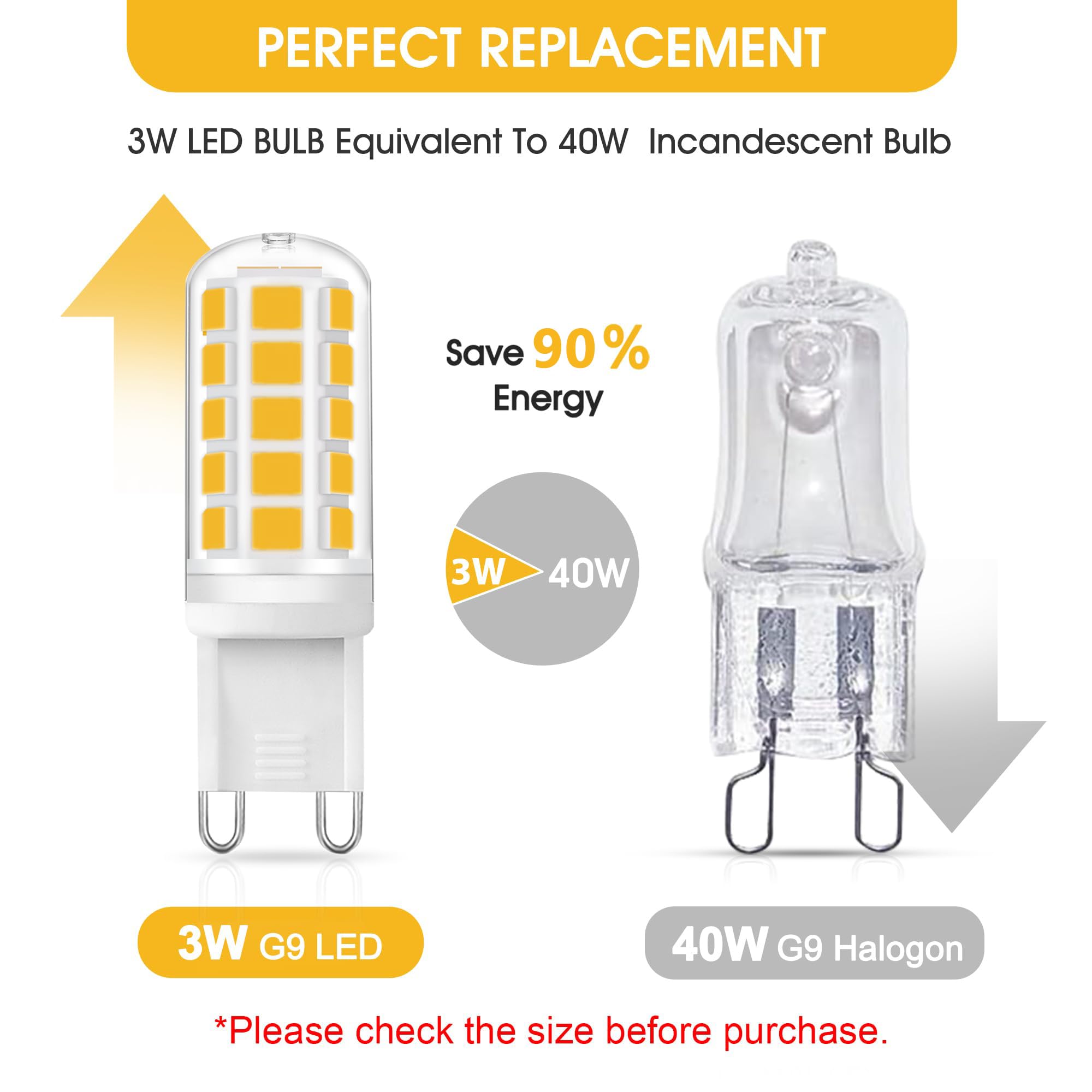 6 Lampadine LED G9 DiCUNO - 3W Come 40W, Bianco Freddo 6000K, Risparmio Energetico 90%, Base Ceramica