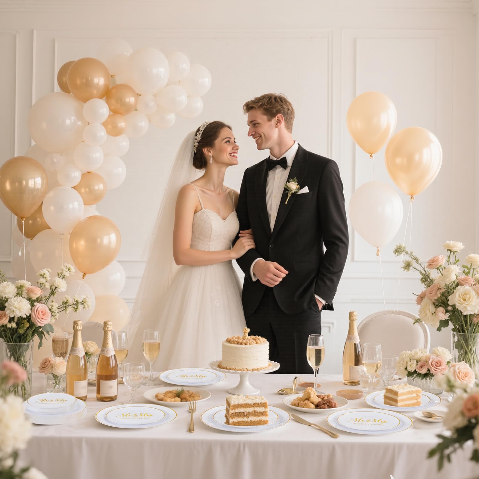 Gold Wedding Plates & Napkins - 175 Pcs -2
