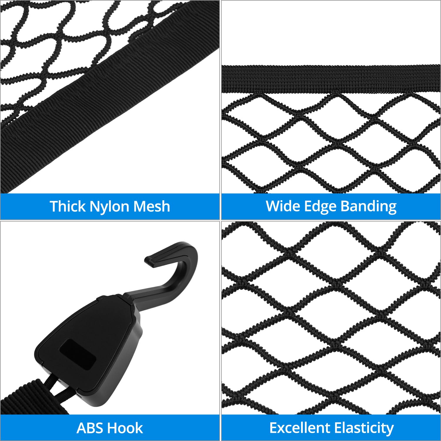 QWORK® Filet Coffre Voiture hautement élastique, Extensible de 80 x 100 cm à 140 x 210 cm, Filet à Bagages de Voiture avec Crochets, idéal pour Les Charges légères