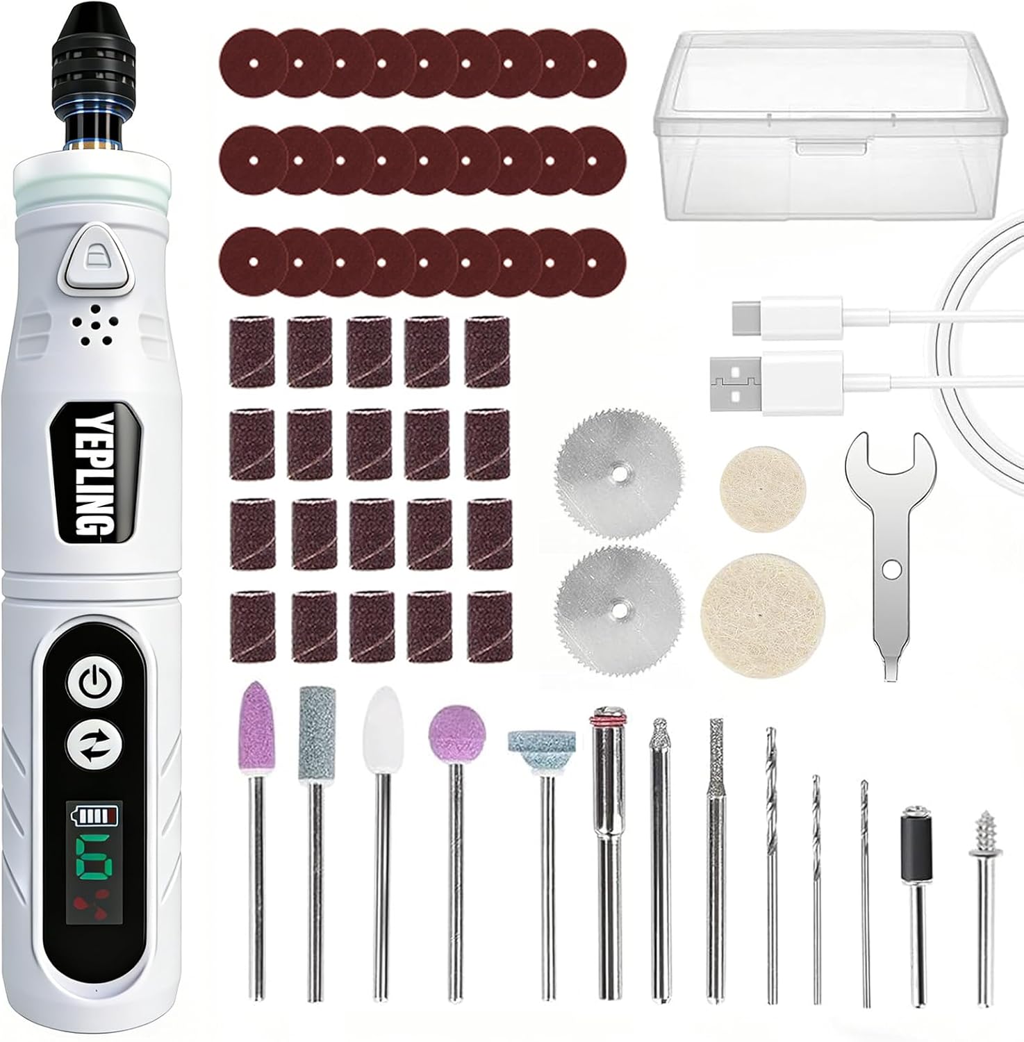 Cordless Rotary Tool, 3.7V Li-ion Electric DIY Mini Grinder Kit with Front LED Work Light, 6 Variable Speed, 68pcs Accessories USB Charging Multi-Tool with Universal Chuck Perfect for Light Duty