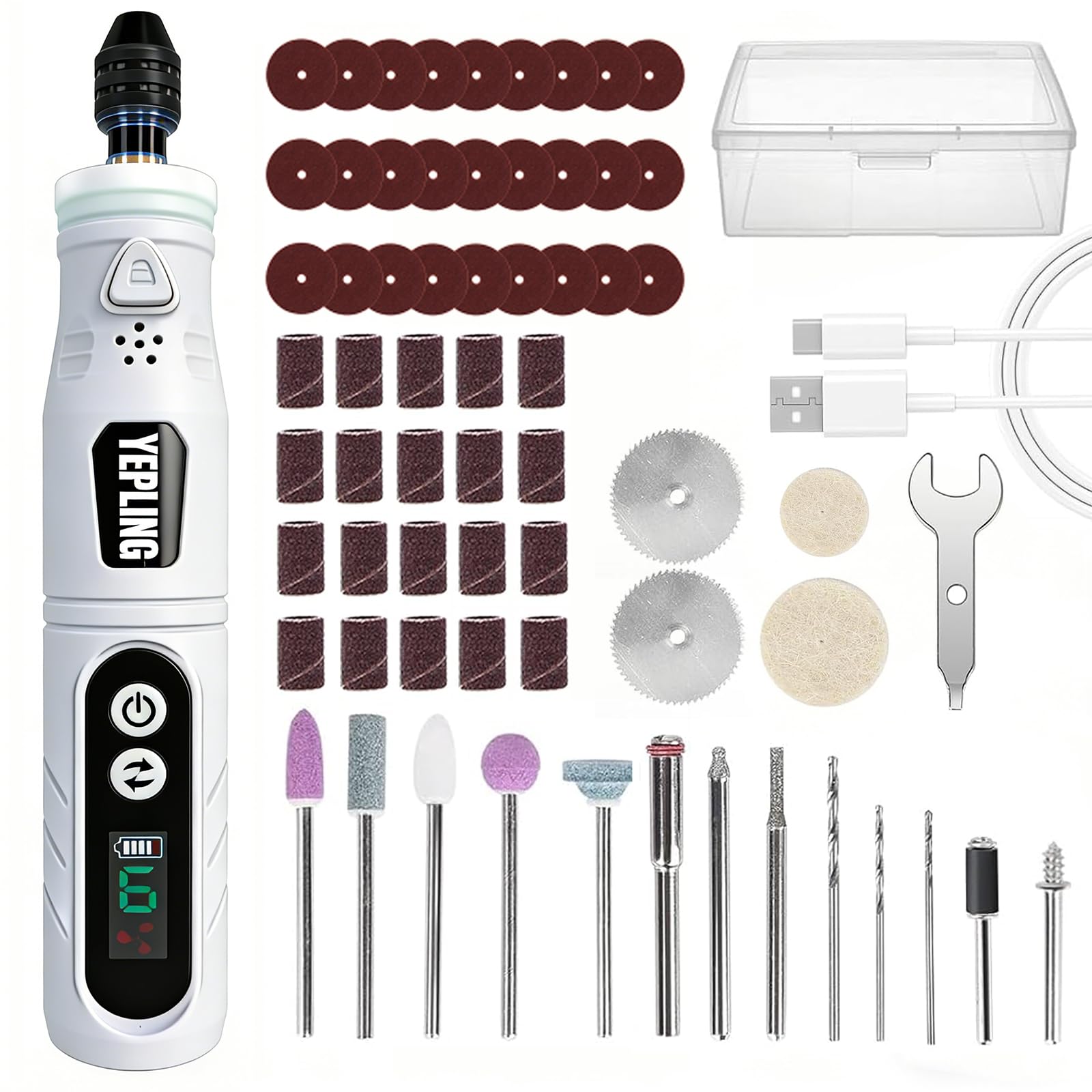 Cordless Rotary Tool, 3.7V Li-ion Electric DIY Mini Grinder Kit with Front LED Work Light, 6 Variable Speed, 68pcs Accessories USB Charging Multi-Tool with Universal Chuck Perfect for Light Duty