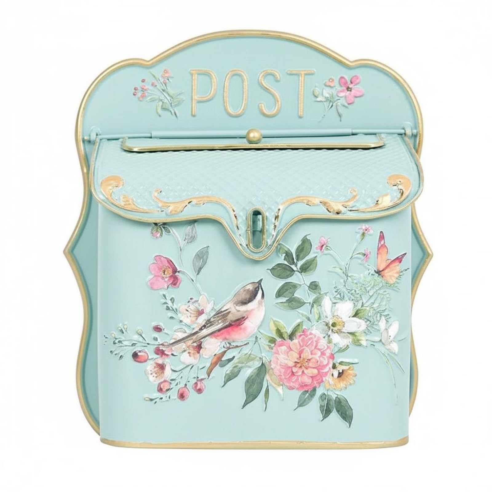 Boîte aux lettres vintage extérieur murale en fer forgé motif oiseau vert