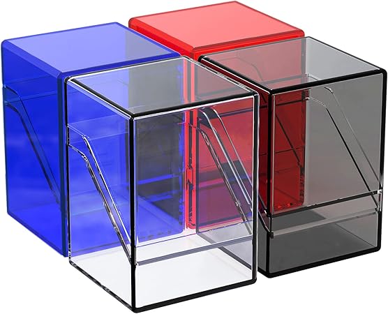 KKU 4 Pack Card Deck Cases, Trading Card Storage Boxes Acrylic Card Holder Cases, Deck Storage Box Hold 400+ Sleeved Cards Fit for Sport Cards (4 Colors)