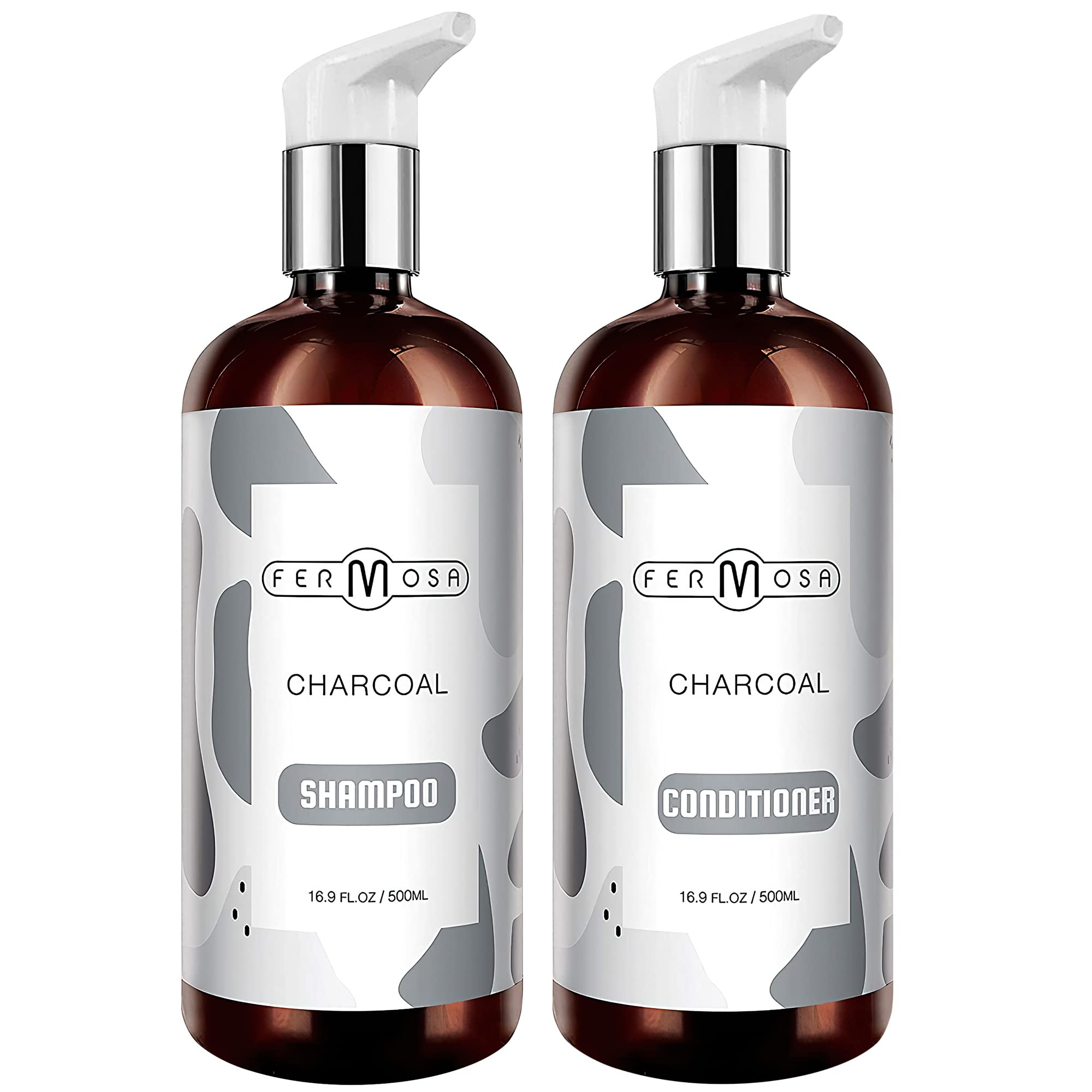 Fermosa Charcoal Shampoo and Conditioner Bundle - Charcoal Detox, For Dry & Itchy Scalp, Anti Dandruff, Cleansing & Purifying, Buildup Removal, Sulfate Free, 16.9oz Each