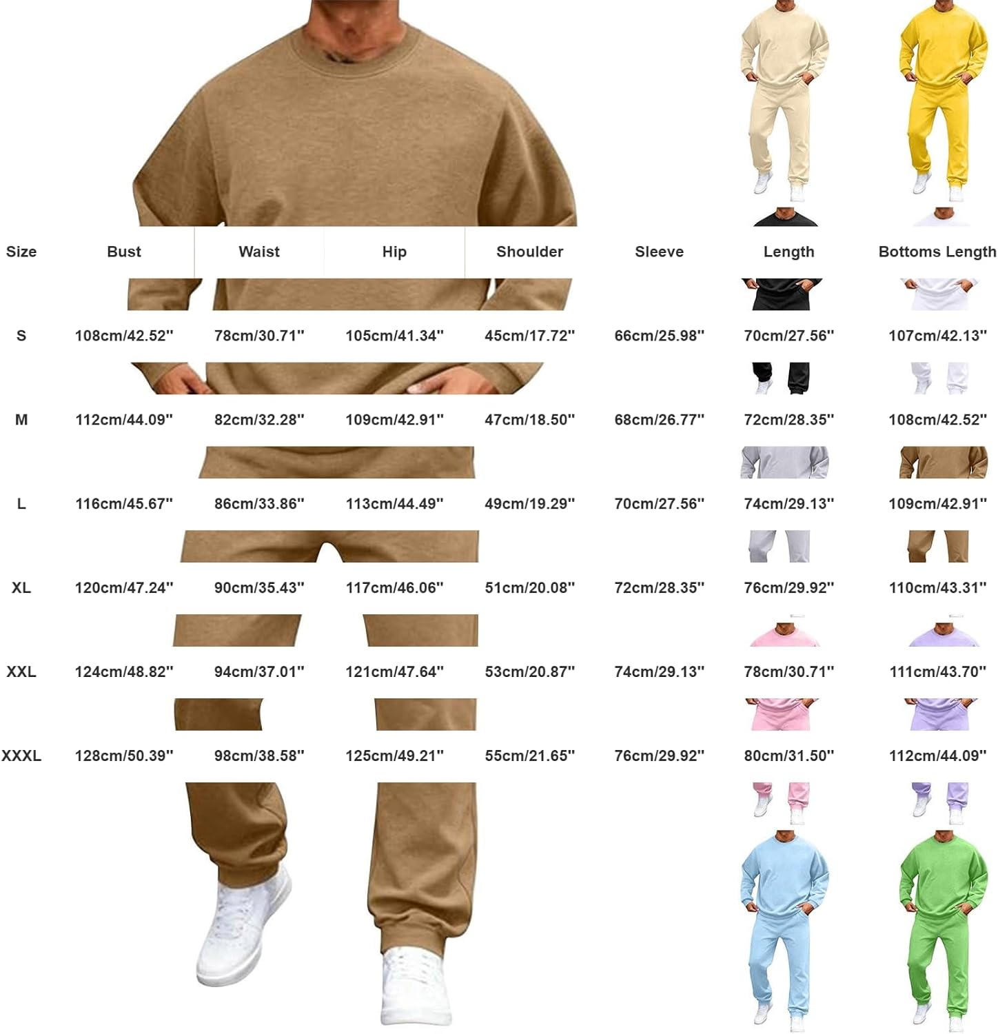 HJINGSUN Tracksuit Men Solid Crewneck Pullover Sweatpants 2 Piece Outfits
