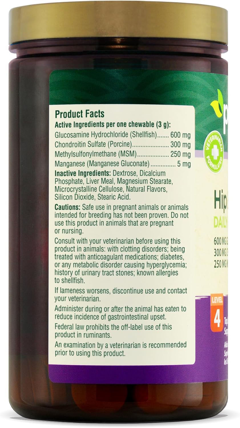 Petnc Level-4 Hip & Joint Health Supplement for Dogs (150 Count), Glucosamine Chondroitin MSM Dog Chews with Manganese, Liver-Flavored Bone & Joint Support Supplement