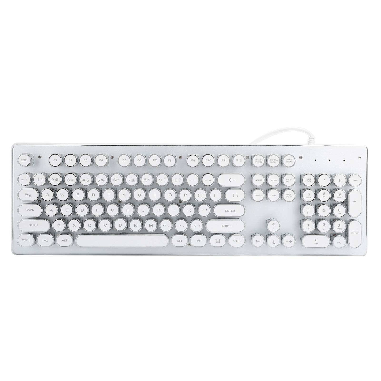 Cryfokt Retro Przewodowa Mechaniczna Klawiatura do Gier z Klawiszem z Mieszanym światłem Trwała do Komputerów Stacjonarnych i Laptopów Materiał ABS (WHITE)