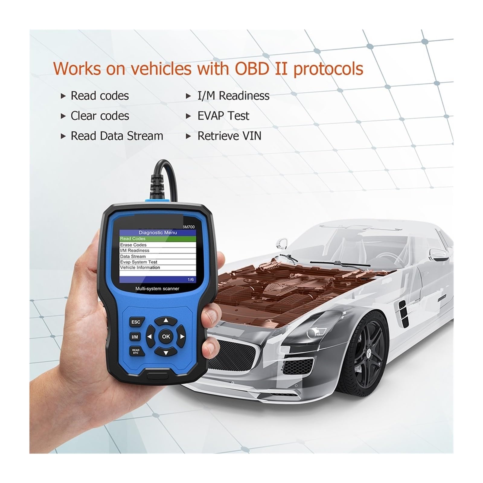 Skaner OBD2 kompletny do samochodu BM700 Auto Code Reader Reset TPMS olej i akumulator narzędzie diagnostyczne