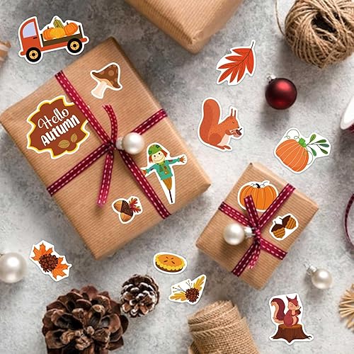 Miniatura 7 de Calcomanías de otoño para niños, 640 unidades de hojas de arce de Acción de Gracias, calcomanías de hola otoño, calcomanías de sobre, fiesta de