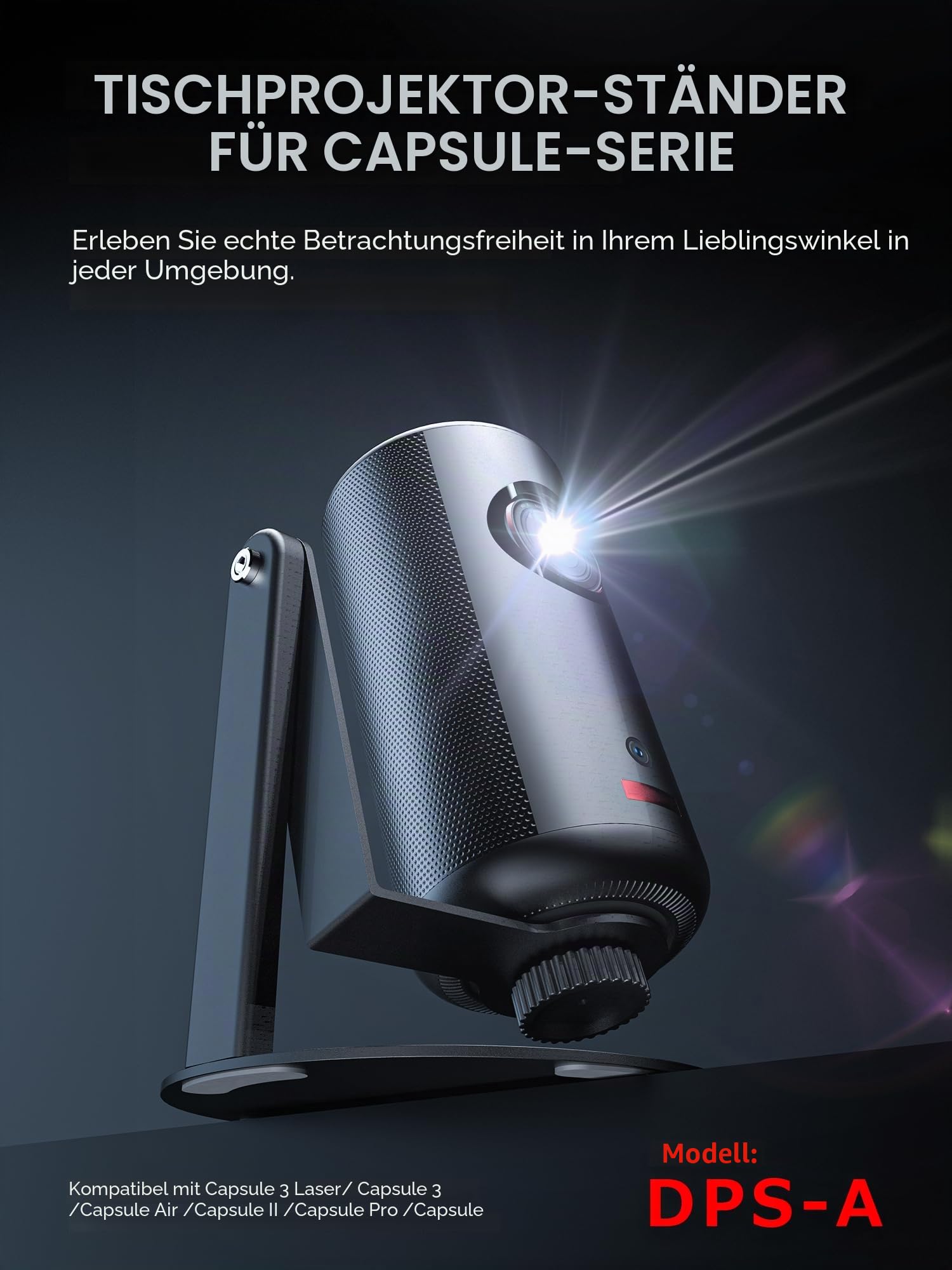 Mini Beamer Ständer Halterung für Nebula Capsule Serie(3/Air/Pro) & XGIMI Halo+, 360° Drehbar, 1/4-Zoll-Schraube, Schwarz