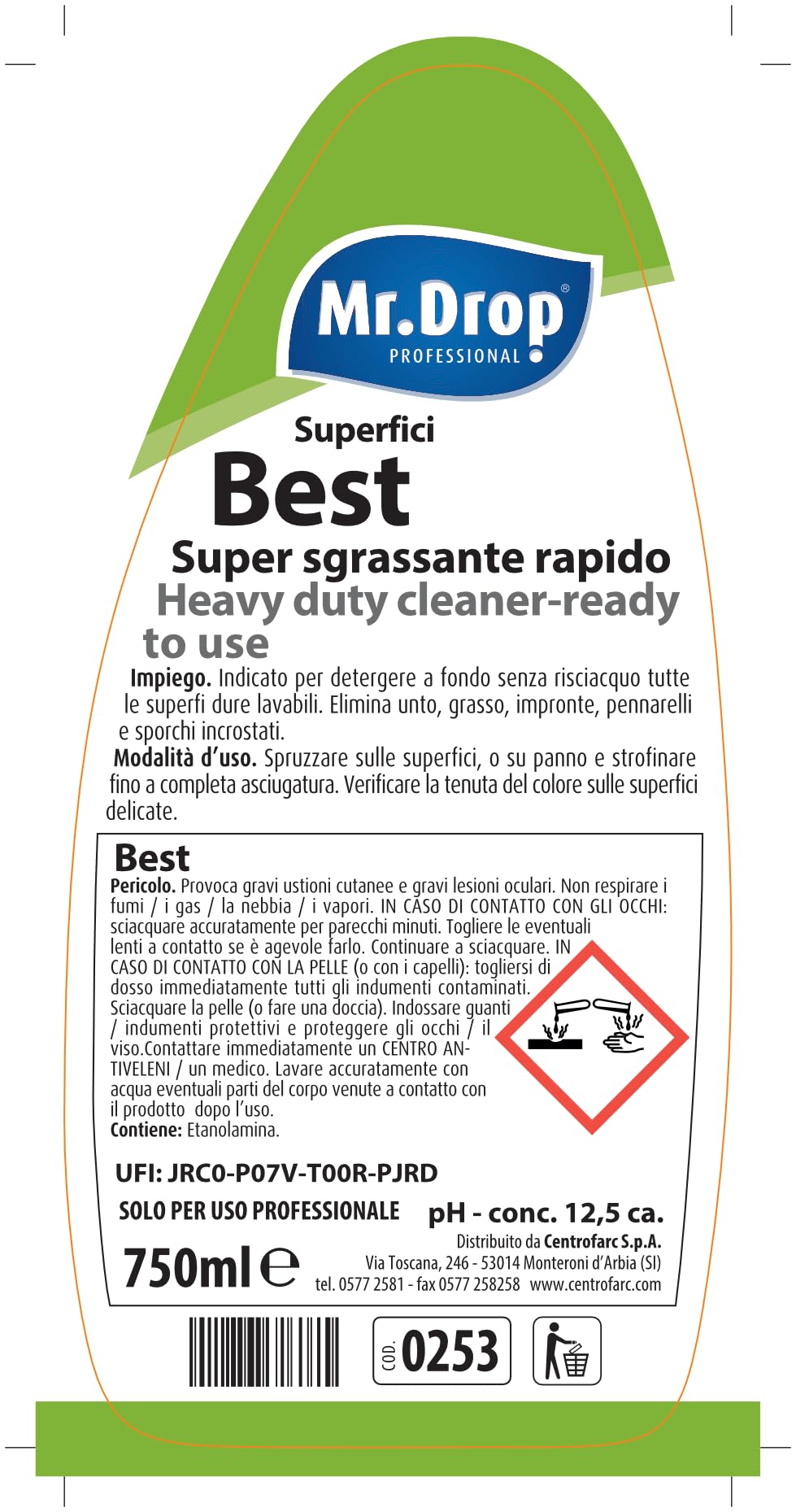 Mr.Drop® BEST SUPER SGRASSANTE RAPIDO senza risciacquo - 6 flaconi da 750 ml