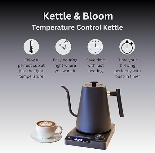 Miniatura 2 de KETTLE & BLOOM Hervidor eléctrico, boquilla de cuello de cisne de vertido preciso, control de temperatura personalizado, caldera de agua caliente