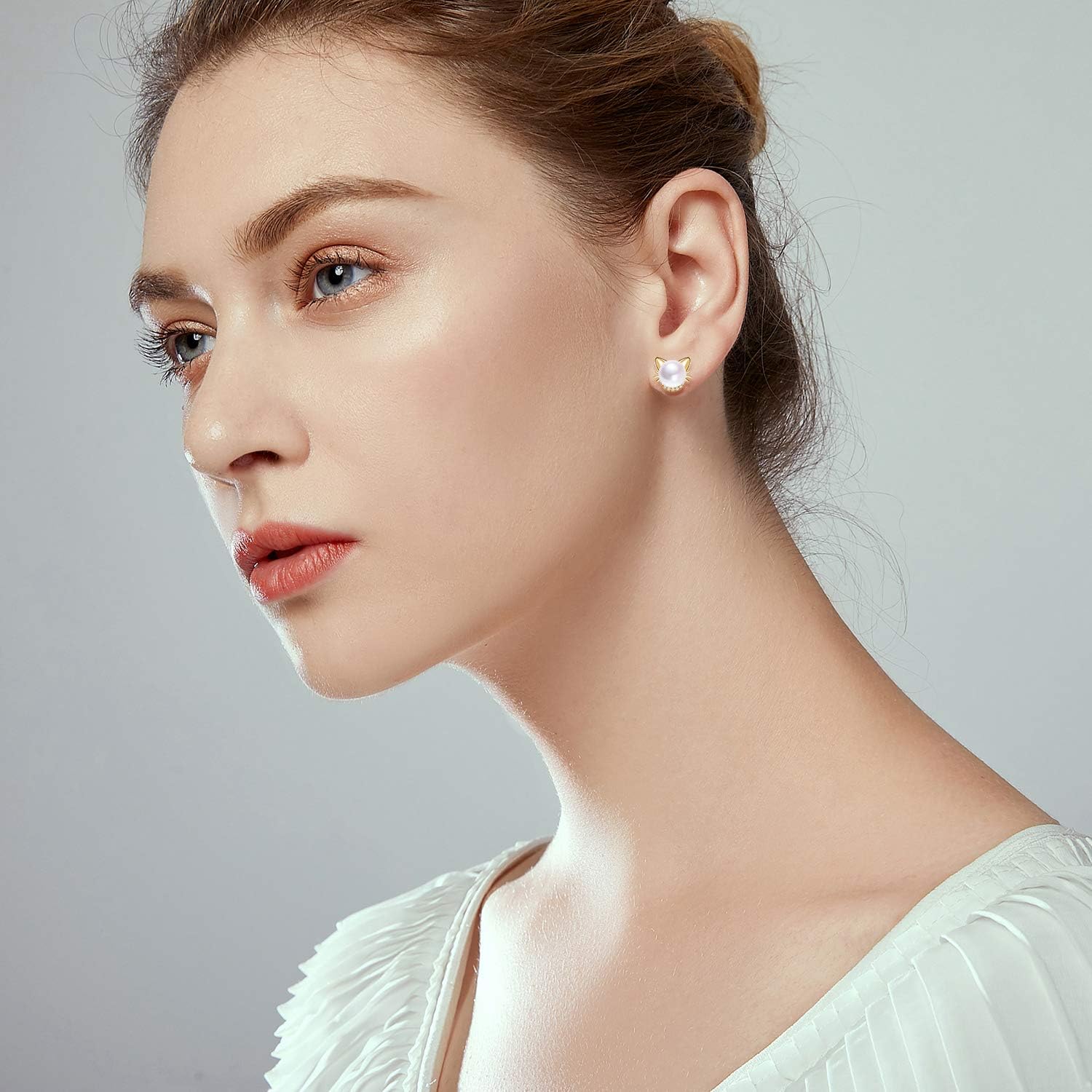 Rabbit Cat Earrings Freshwater Pearl Earrings Sterling Silver Stud Earrings for Women Gifts - Image 2