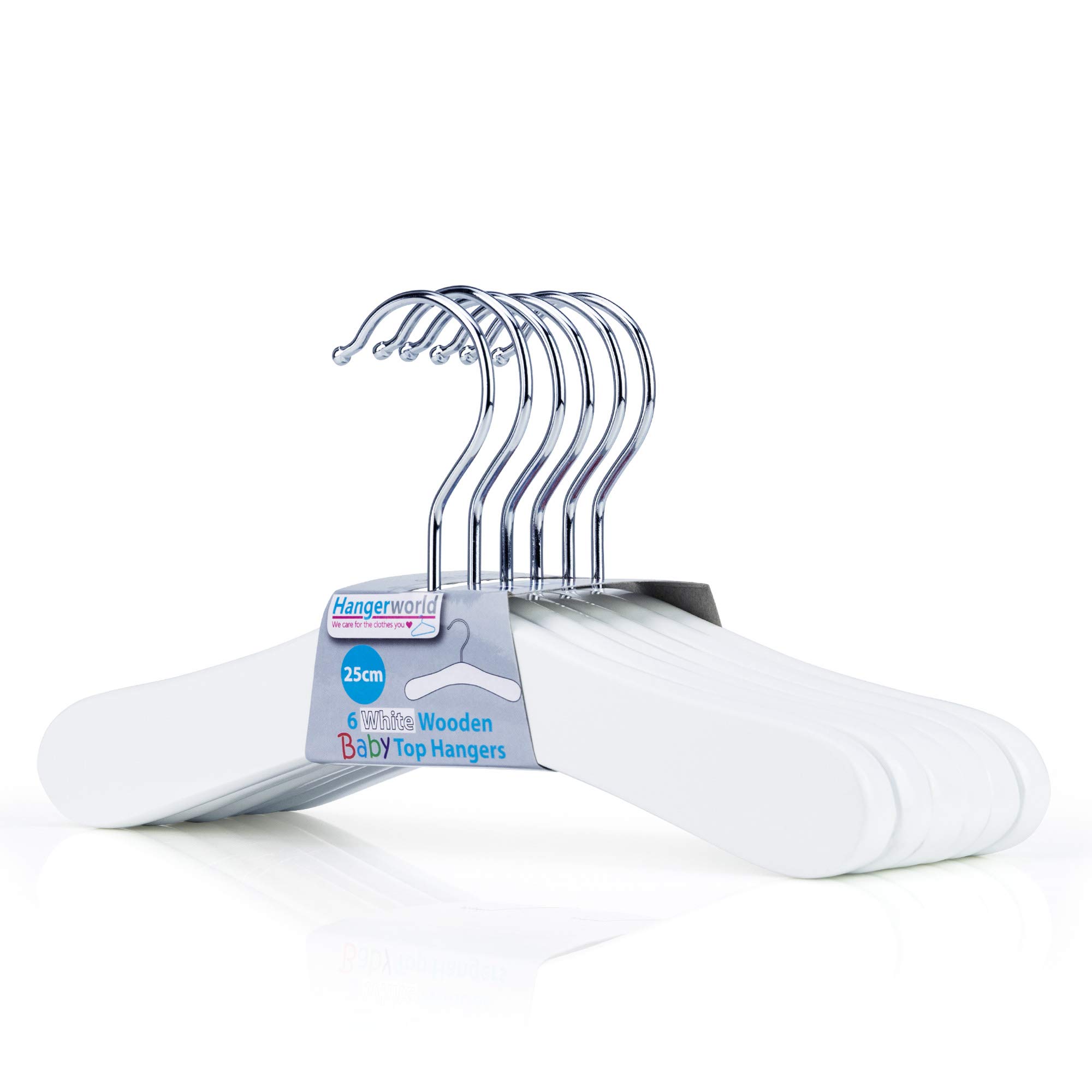 Hangerworld Set di 12 Grucce in Legno per Bambini, 25 cm, Bianco, 6 Grucce con Clip