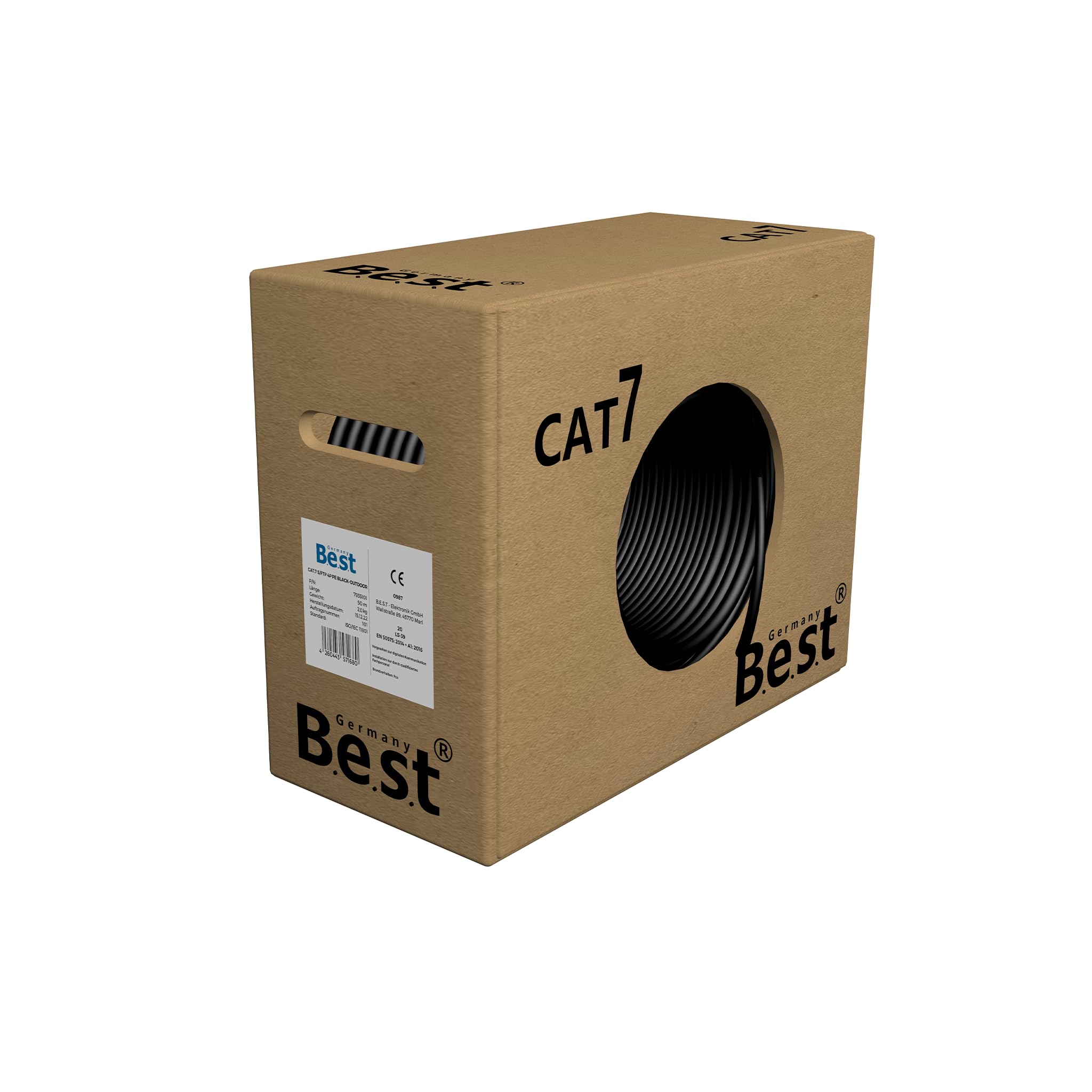 Germany B.e.s.t CAT 7 Outdoor Verlegekabel 50m Simplex Best Gigabit Netzwerkkabel Kupfer LAN 1000Mhz S/FTP Kat 7