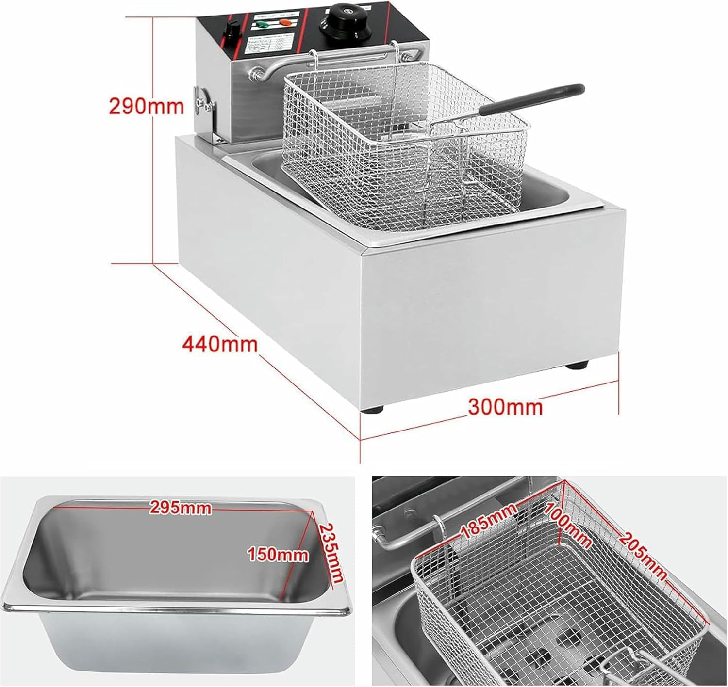 2500W Commercial Professional Deep Fryer Electric Countertop Fryer Restaurant Kitchen Frying 6L Single Tank with Fryer Basket~/