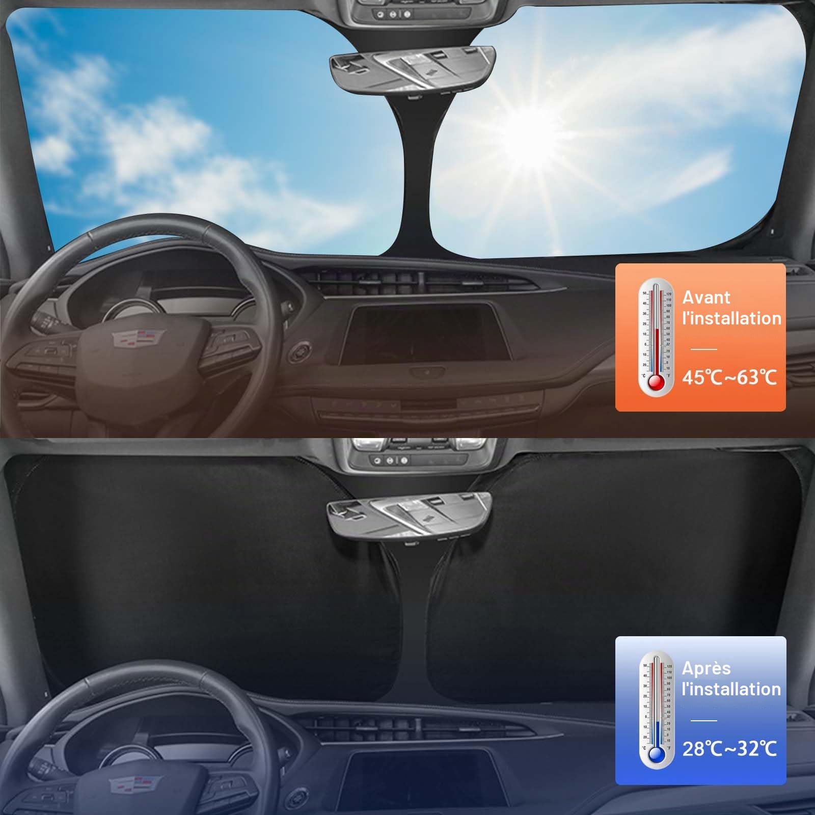 Pare-Soleil Anti-UV Pliant pour Pare-Brise Avant Remplacement pour Audi Q3 2018-2024, Pare Soleils pour Voiture à l'intérieur Pliable Couverture, Protection Anti-poussière Réfléchissante UV