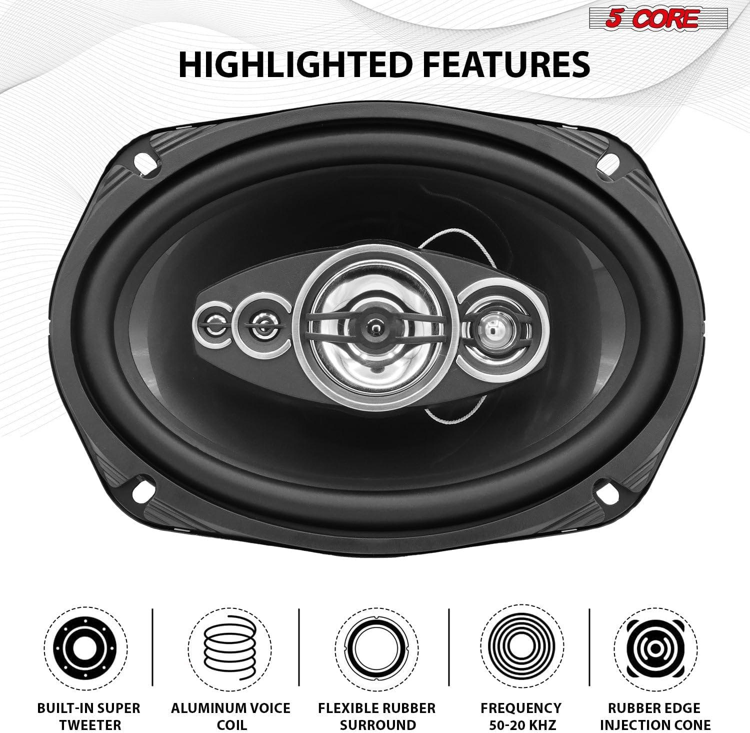 5 CORE 6x9 Inch Car Speakers 800W 4 pcs 2 Way Coaxial 4 Ohm 15.4 Oz Magnet 1" Voice Coil w Super Tweeter Deep Bass Stereo Audio – CS 69 2W 4PCS