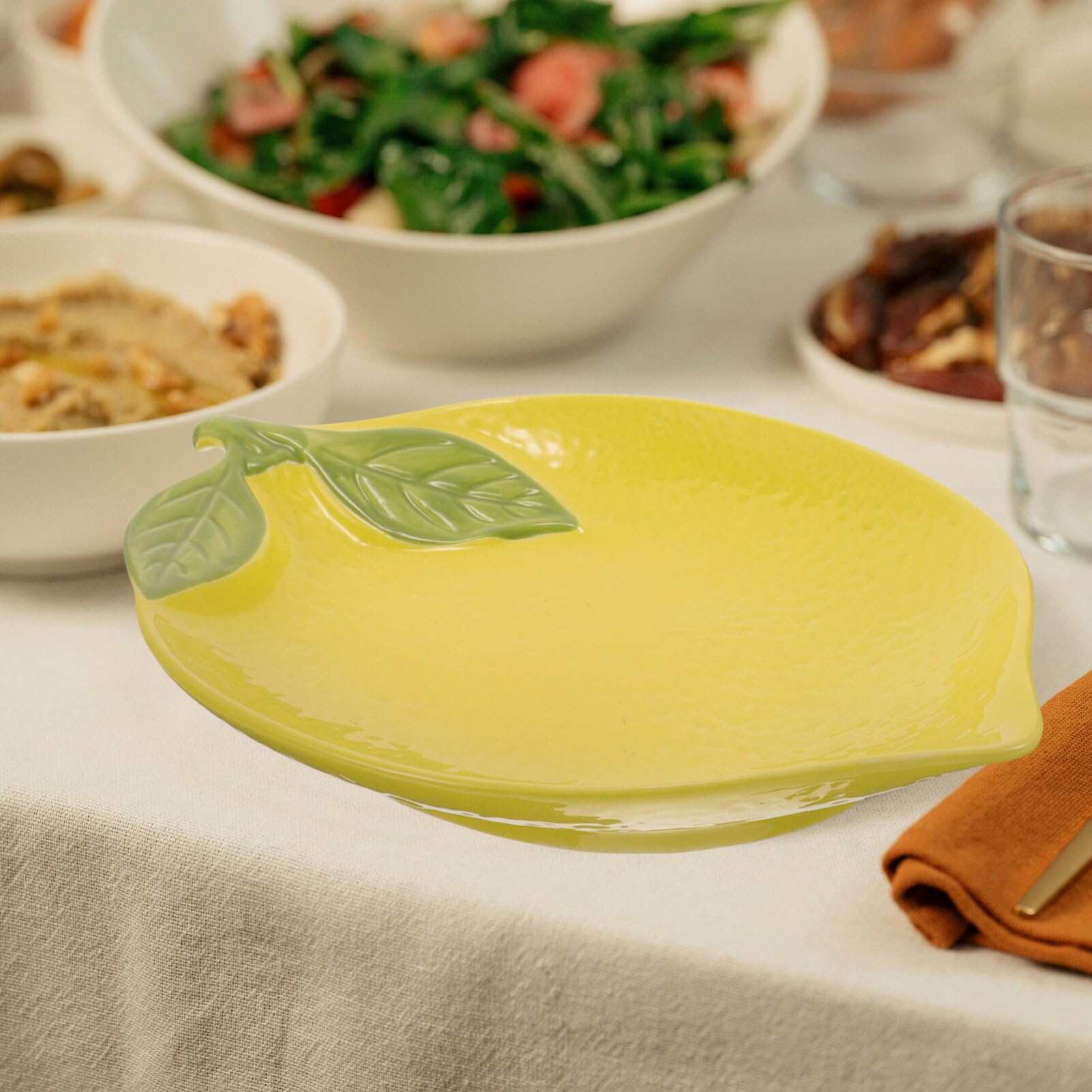Zerodeko Piatto antipasto in ceramica a forma di limone, contorni a forma di limone, piatto per spezie, ciotola a forma di frutta, ciotola originale per insalata e cereali, per snack e dessert U. A