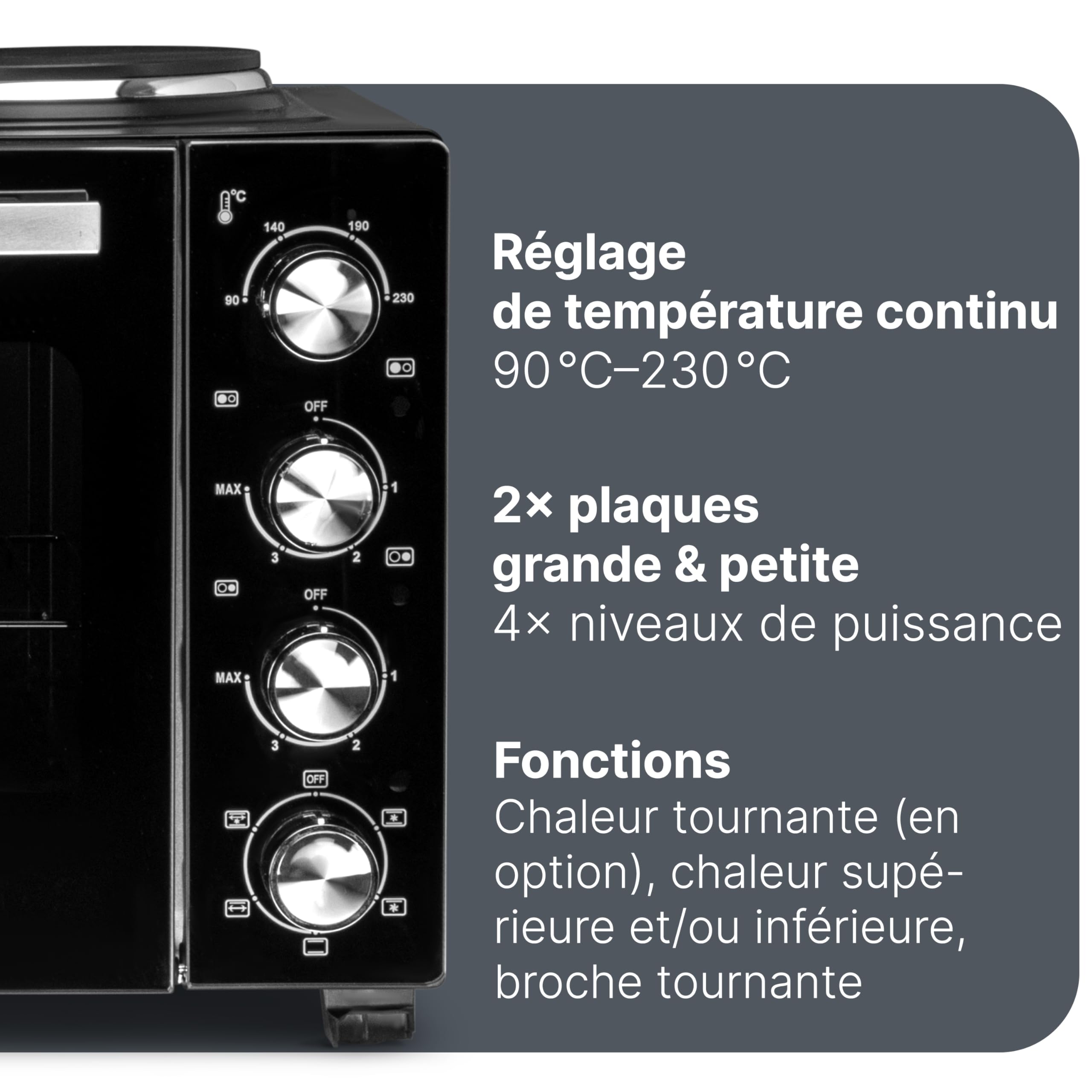 Mini-four ProfiCook® avec plaques de cuisson et broche rotative | 32 L | Chaleur tournante, chaleur supérieure, chaleur inférieure, broche rotative | Petit four | Mini-four | PC KK 1302