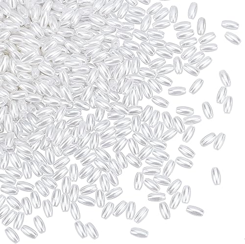 PH PandaHall 1375 cuentas largas de perlas largas, cuentas ovaladas de ABS de 0.316 x 0.315 pulgadas, cuentas espaciadoras sueltas de plástico