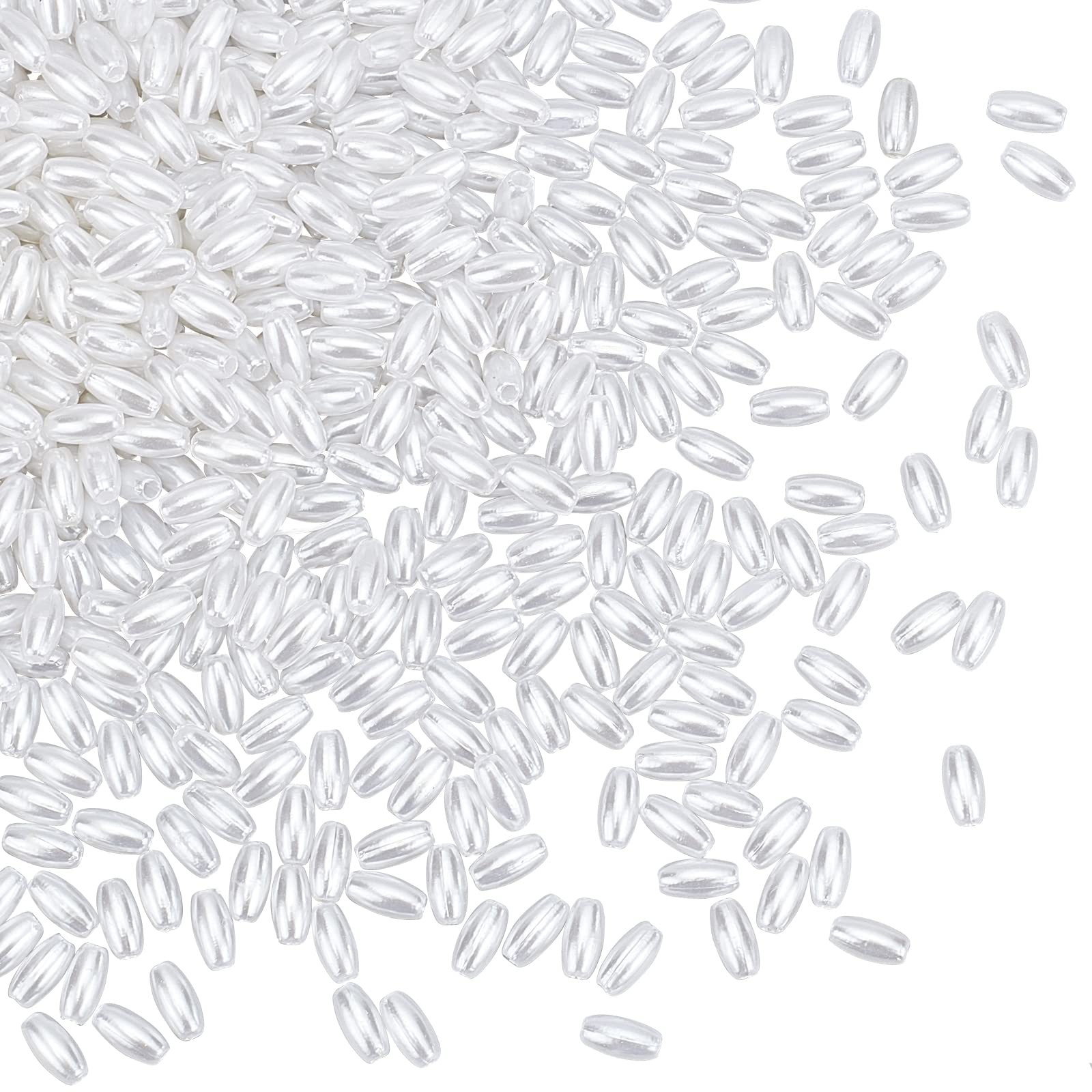 PH PandaHall 1375pcs Long Pearl Beads, 4x8mm Oval ABS Imitation Pearl Beads White Plastic Loose Spacer Beads for DIY Jewelry Bracelets Necklaces Crafts Making Wedding Decoration