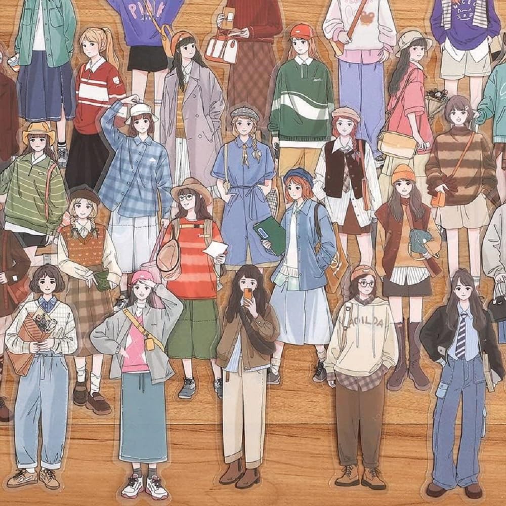 NALACAL Scrapbook Stickers Set, Cartoon Hand Painted Girls People Stickers, Vintage People Washi Four Seasons Girls Wear Stickers, Decoration Diary Stickers DIY Crafts Envelop, 160 Pcs