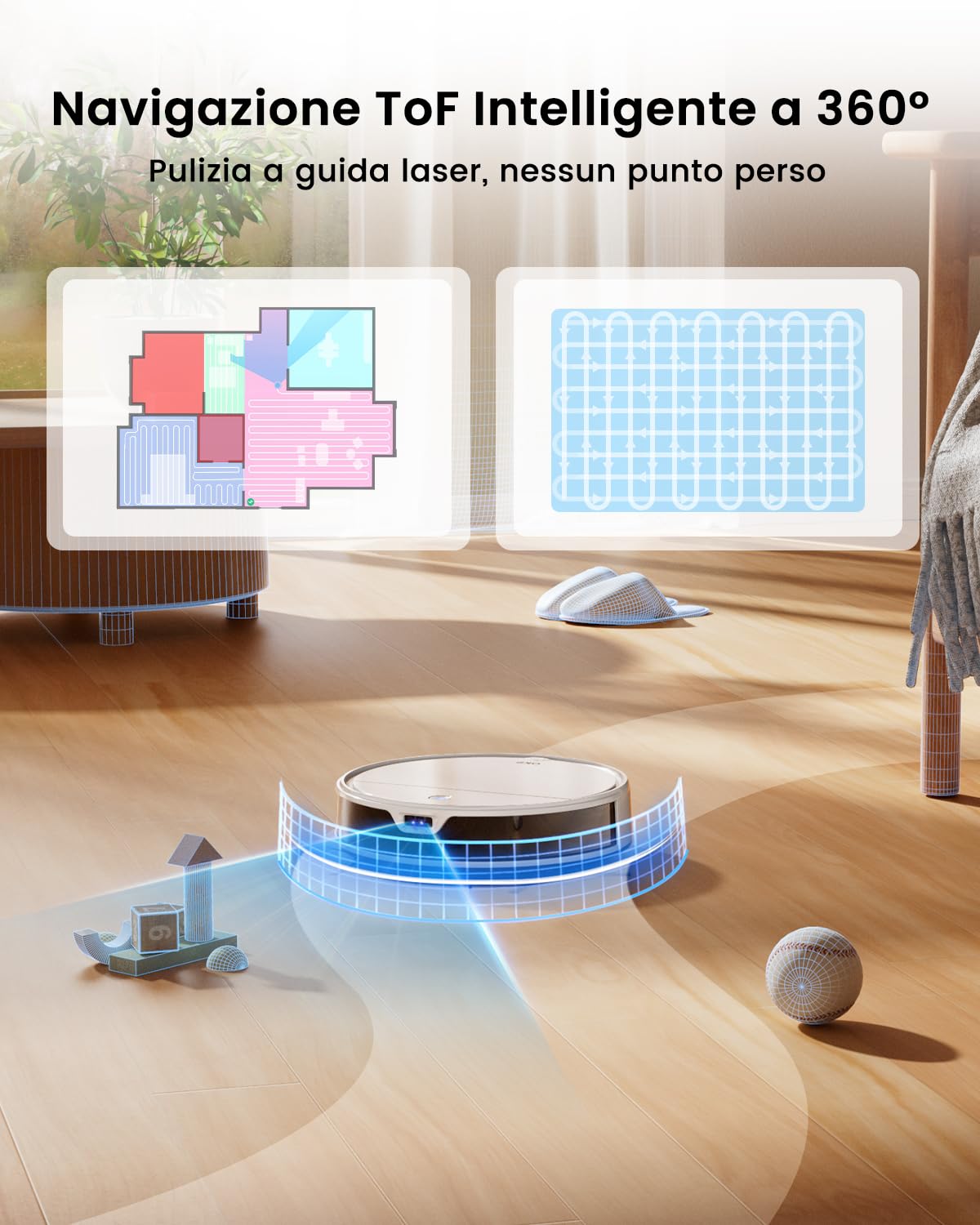 OKP K5 Ultra Robot Aspirapolvere con Mappatura, TOF Intelligente, 5500Pa, 170Min, Evita Ostacoli PSD, Controllo APP/Alexa, Rilevamento Tappeti, Autocarica, Ideale per Pulizia Domestica/Peli Animali