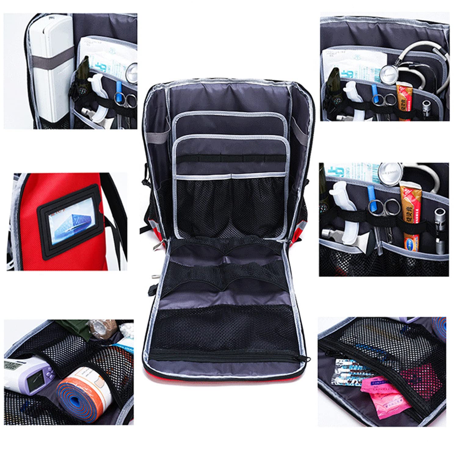 Tragbares Erste-Hilfe-Set Erste-Hilfe-Tasche Trauma-Rucksack leer, medizinisches Notfall-Überlebens-Set für EMS, Camping, Wandern, Gesundheit zu Hause, Exkursionen (Color : Red)