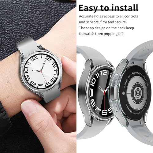 Miniatura 5 de XINGHAO Paquete de 3 + 3 fundas para Samsung Galaxy Watch 6 Classic de 1.73 pulgadas con vidrio templado, policarbonato duro, impermeable,