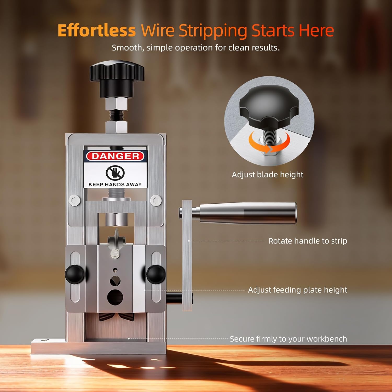 Manual Wire Stripping Machine 0.06"–1", Drill Powered or Hand Crank Wire Stripper for Scrap Copper Recycling, Adjustable Blade Cable Stripper, Compact Aluminum Design