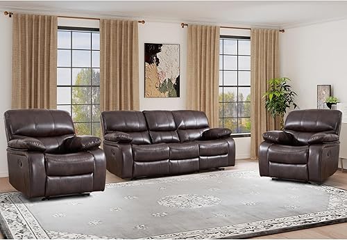 Miniatura 11 de EBELLO Americana - Sofá reclinable manual de piel sintética, sofá reclinable doble minimalista de 2 asientos con consola central, almacenamiento