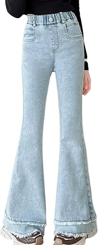 Jean Évasé Fille Trompette Taille Haute Y2K - Pantalon Denim Pattes D'Éléphant Décontracté Danse Jazz Enfant