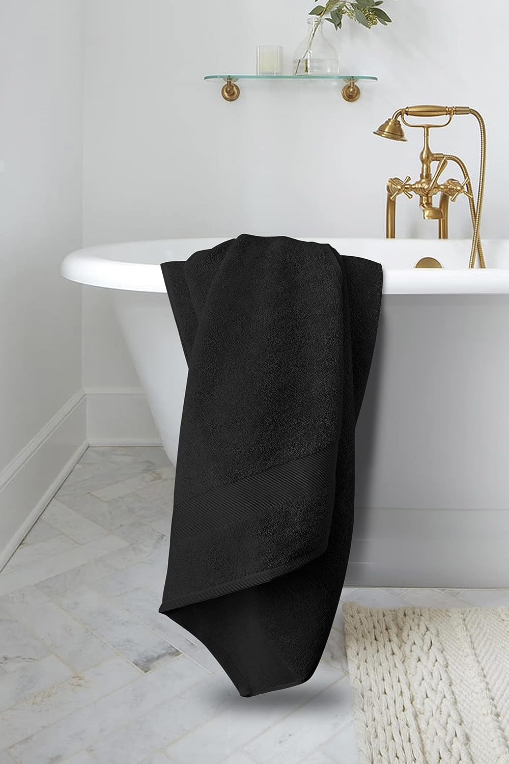 Luxury Bath Towels Set of 4 (27” x 54”) | Towels for Bathroom | Super Soft | Highly Absorbent Towels for Home, Spa, Gym (Black-White)